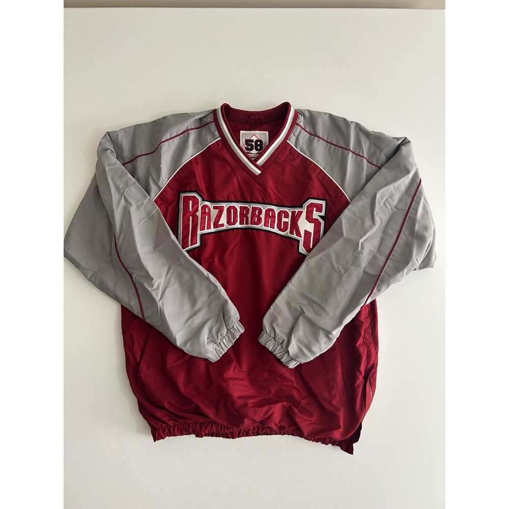 Arkansas Razorbacks 58 Sports Windbreaker Red Grey V-Neck Pullover Mens Medium